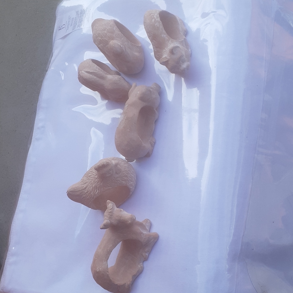 Vtg Farmhouse animals Napkin rings Cat pig 6 New